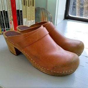 Vintage Sanita Wooden Leather Shoes Clogs Slide